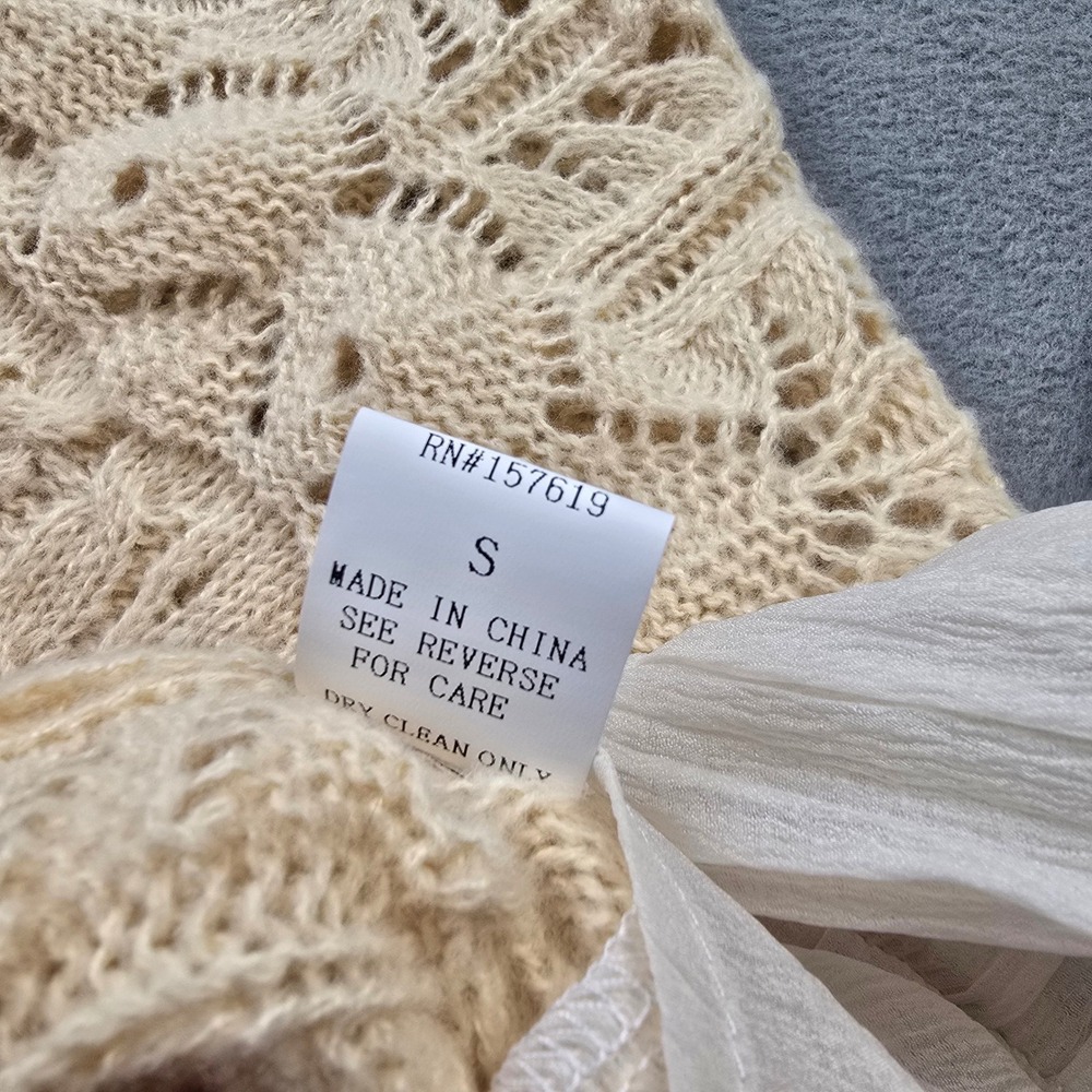 Cloud Ten Womens Mixed Media Knit Sweater Top Cream White CSW11746A Small NWT - Picture 7 of 8